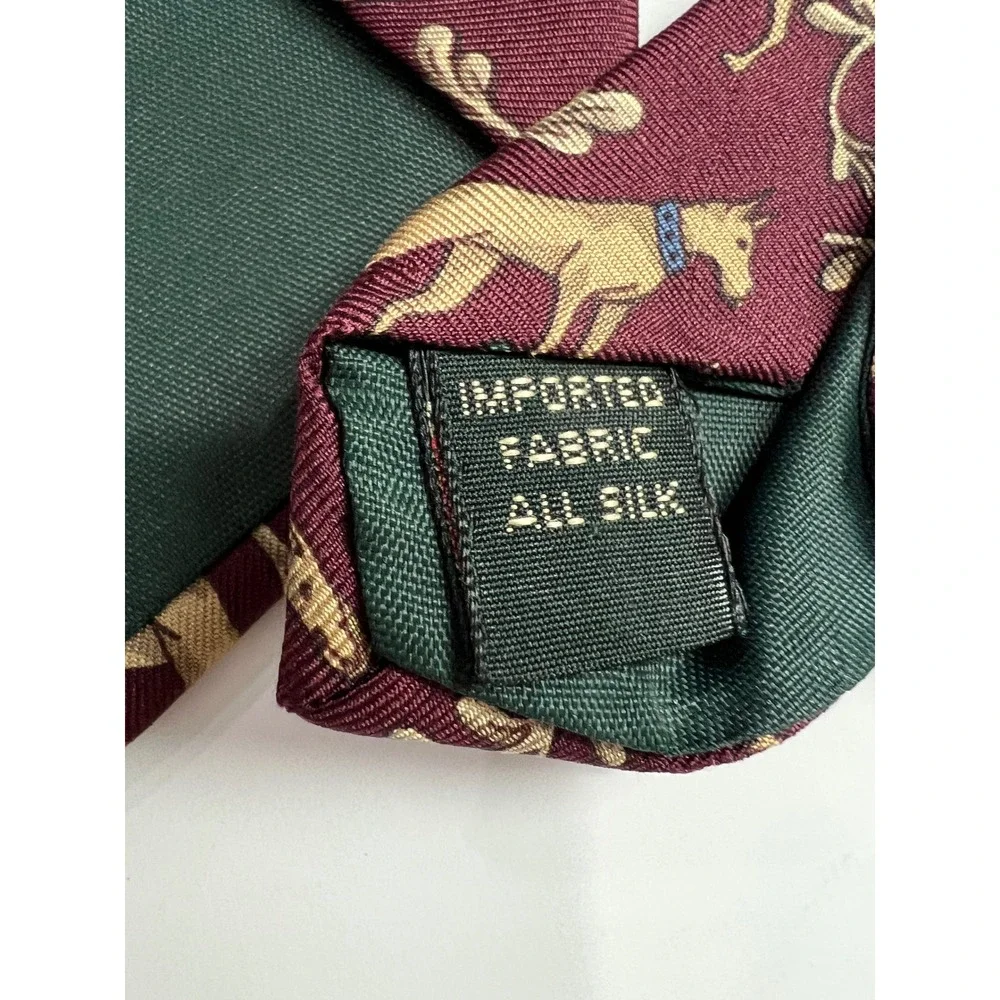 Vintage Bert Pulitzer Tie Mens OS Burgundy Greyhound Dog Circus Silk Novelty A60